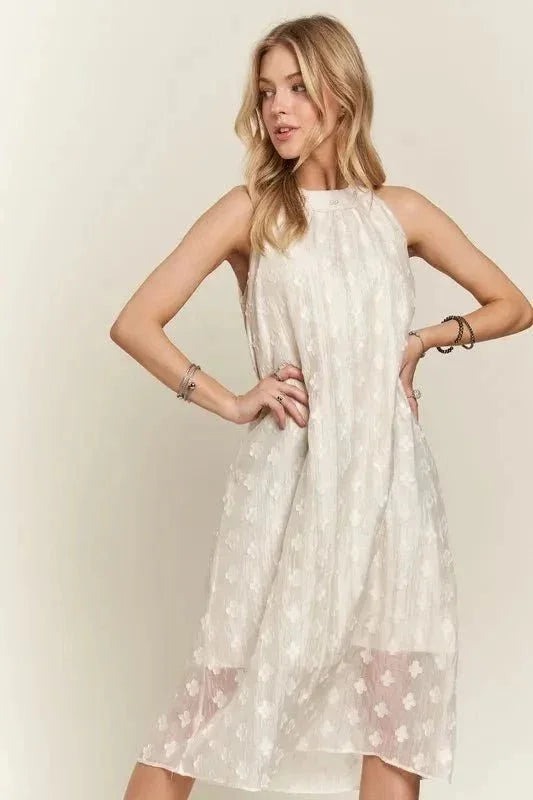 ADORA Applique Pearl Detail Grecian Neck Midi Dress - VILLA FASHION